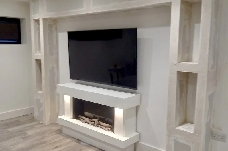 Built-in entertainment unit boarded with plasterboard, ready for finishing — Mitchell Hunter Handyman, Beltinge | mitchhandyman.co.uk