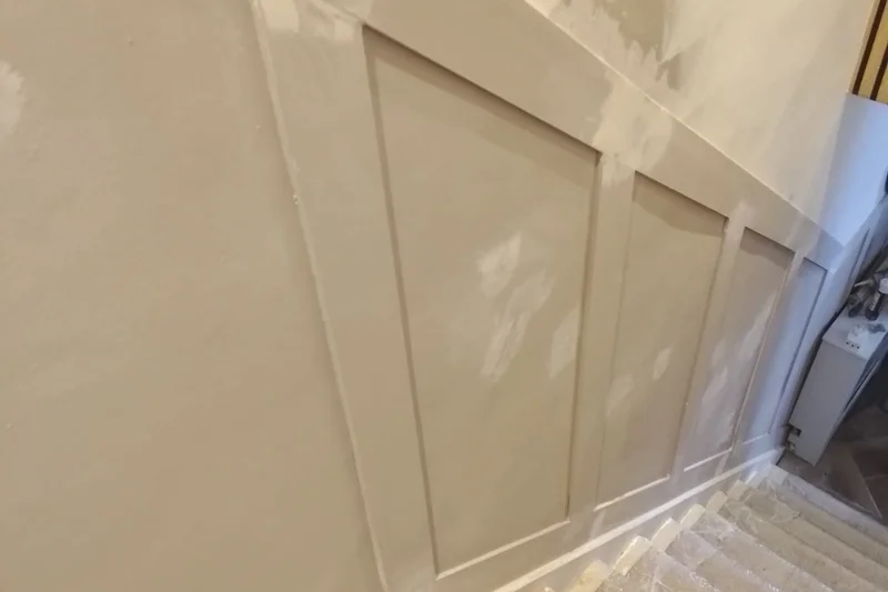 Panel moulding detail on staircase wall, freshly painted — Mitchell Hunter Handyman, Tankerton | mitchhandyman.co.uk